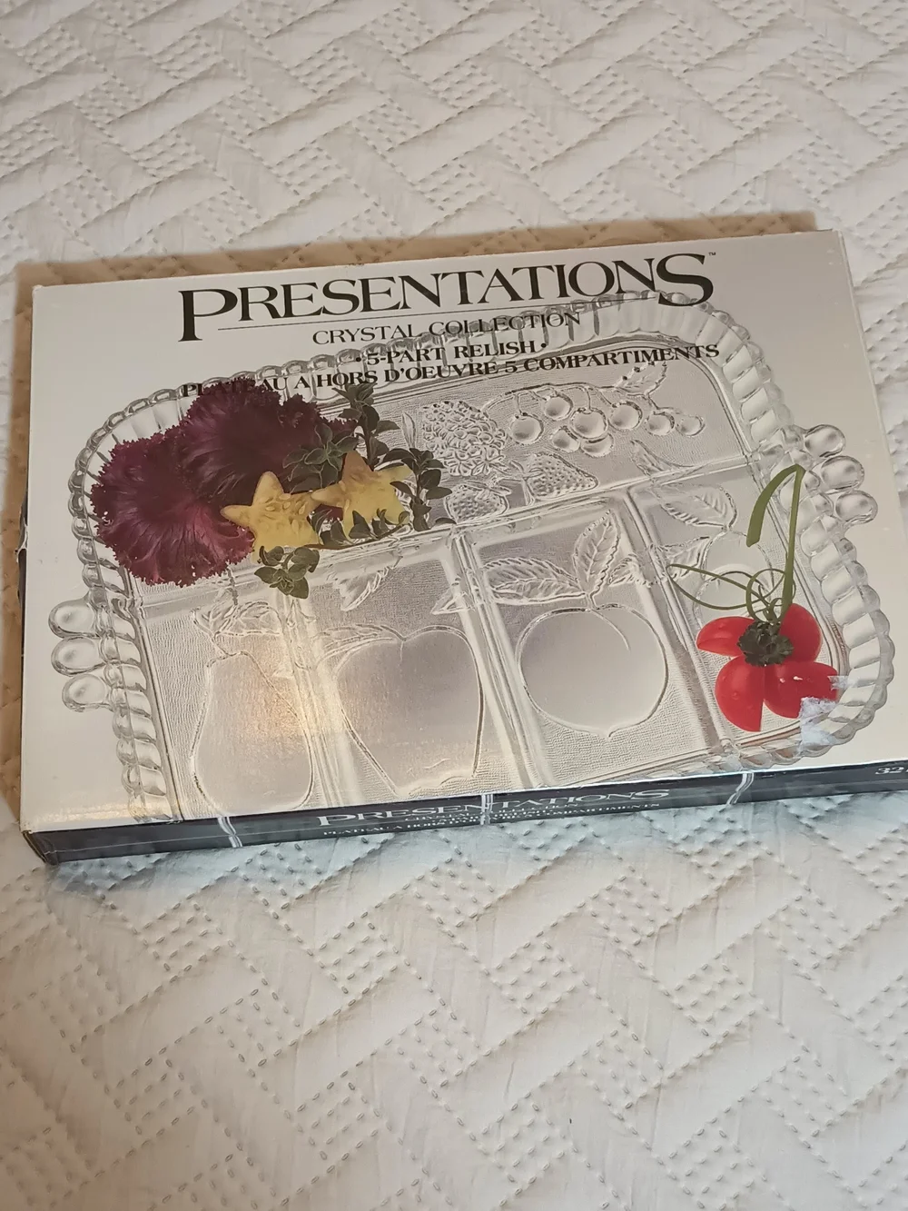 Indiana Glass Clear Glass Divided Relish Dish with Fruit Motif